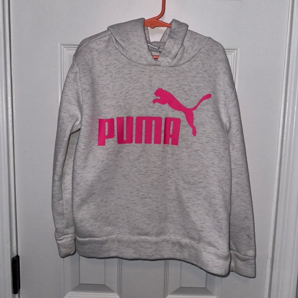 Puma Kids Gray Hoodie with Pink Logo